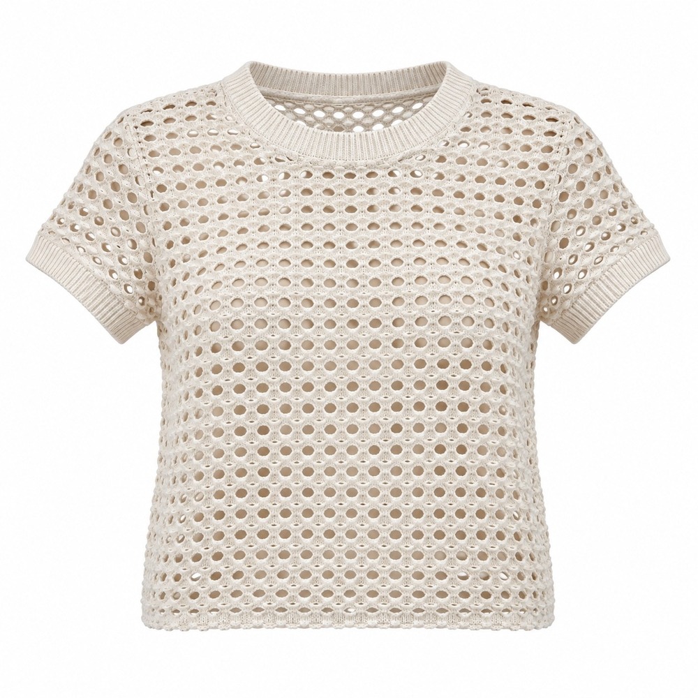 MNG Size S Cream Open Knit Crochet Sweater Top Resort Vacation Summer Boho